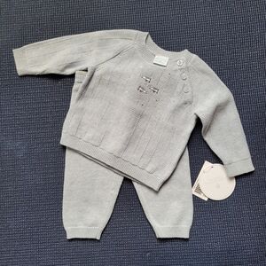Edgehill Collection Blue Gray Raglan Sweater & Pants Set Newborn Boys
